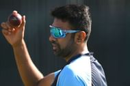 Ashwin in action during an India net session